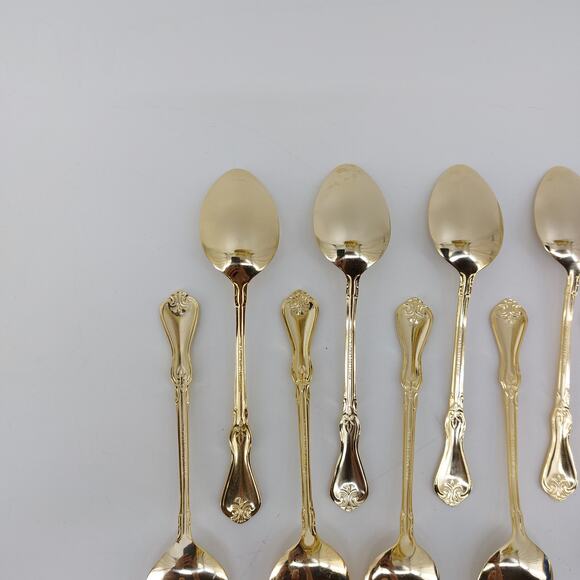 Vintage Rico Set of 10 Gold Tone Table Dinner Spoon Regency - Picture 5 of 11